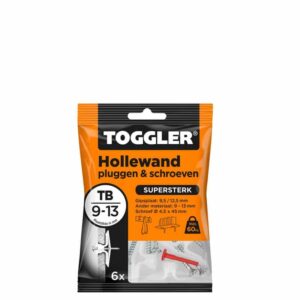 Toggler Hollewandplug TB + schroef zak 6st plaatdikte 9-13mm