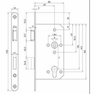 MAUER 8035 PZW 60MM RVS LS/RSVOORPLAAT235X20MM-U-ROESTVRIJSTAAL